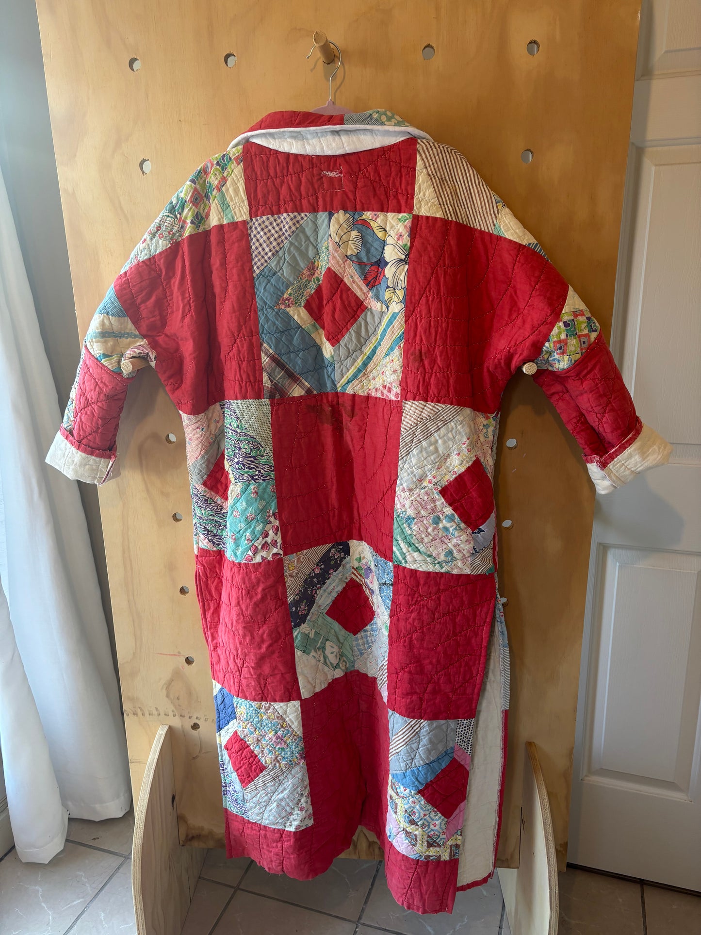 Vintage Red Long Quilt Coat