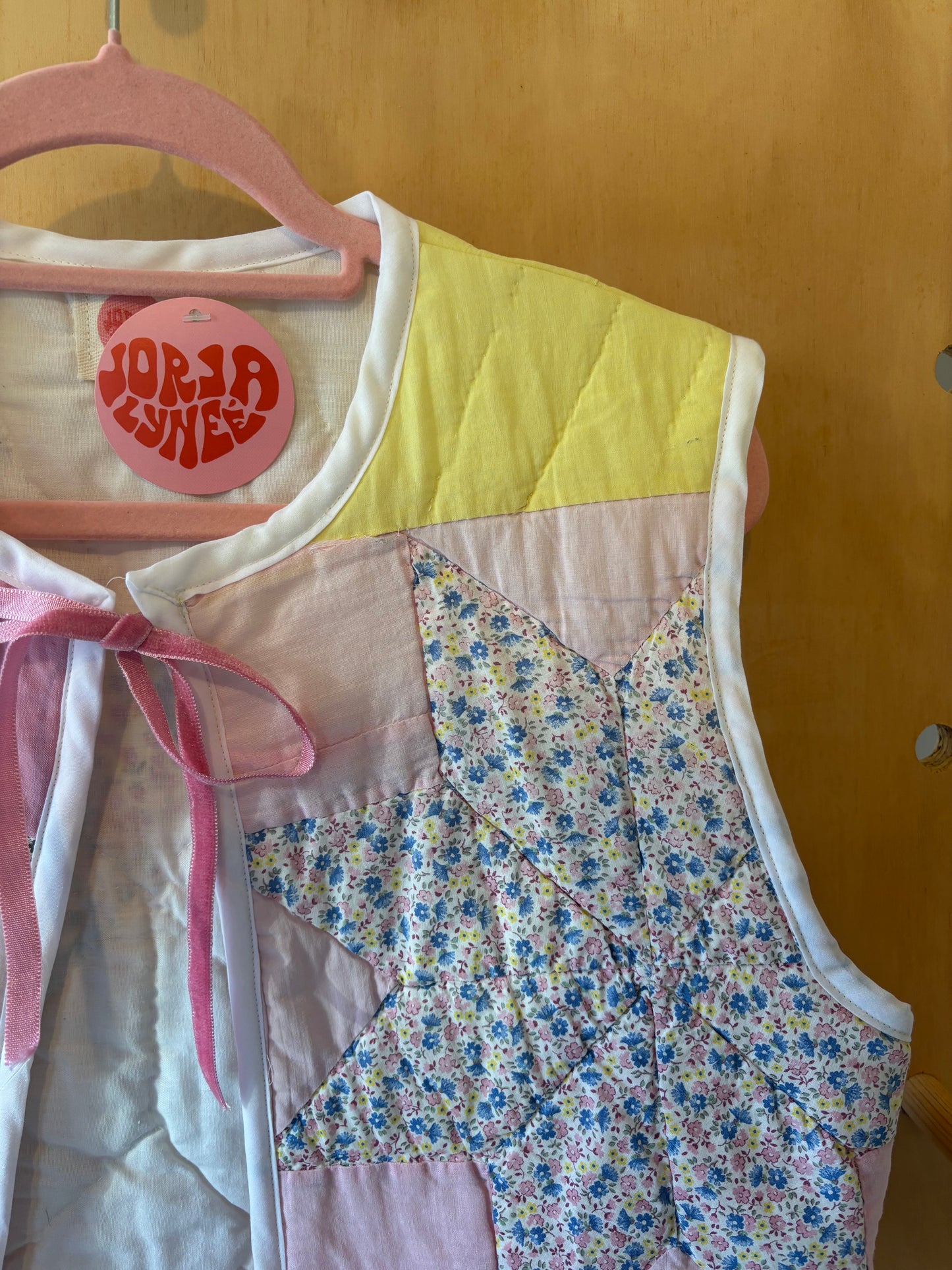 Pink and Yellow Star Quilted Vest with Pink Bow