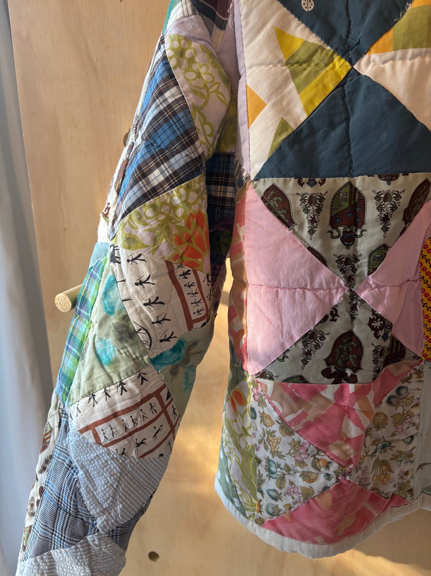 Colorful Triangle Block Cropped Quilt Coat