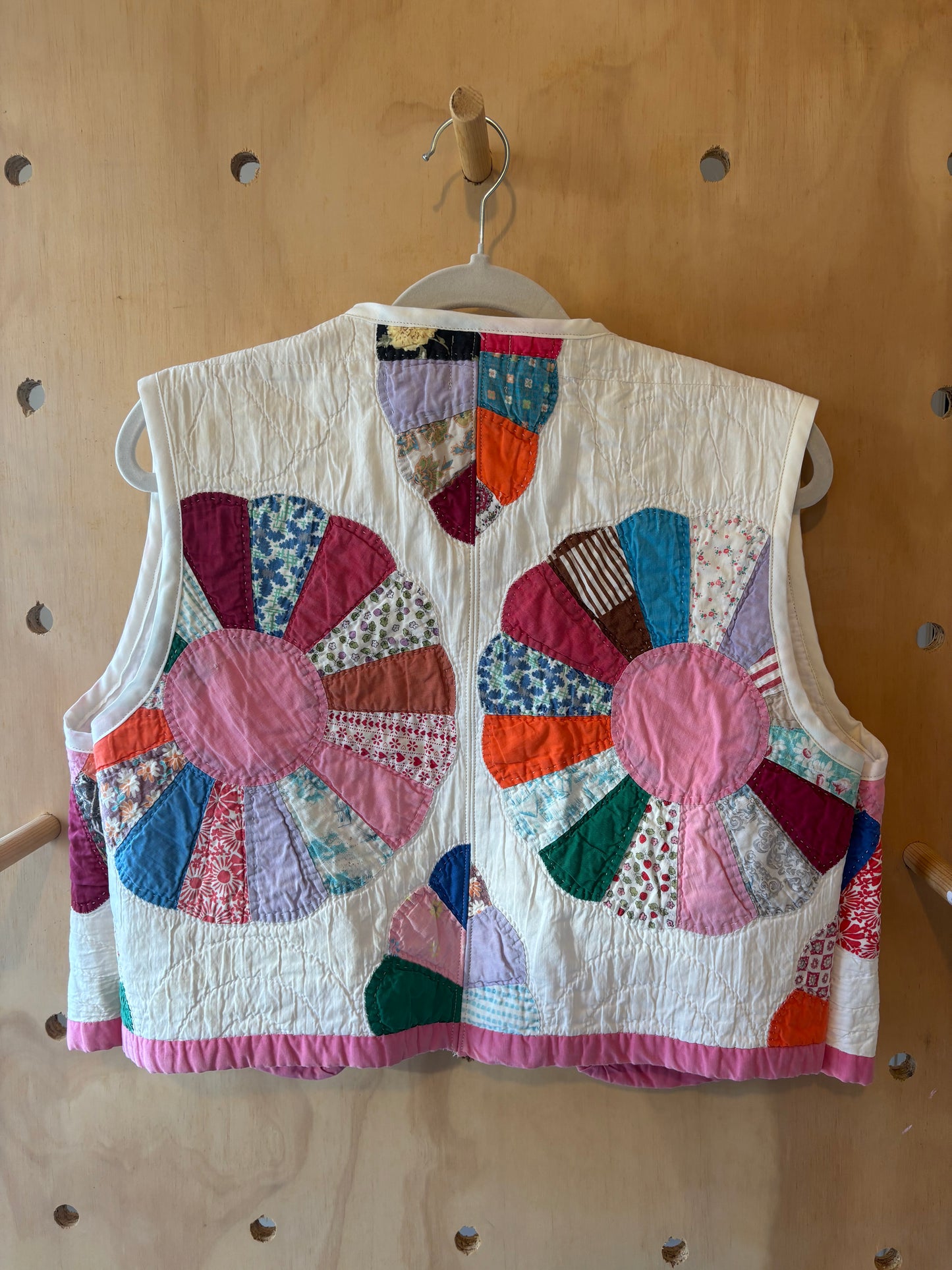 Vintage Flower Quilted Vest with Blue Bow