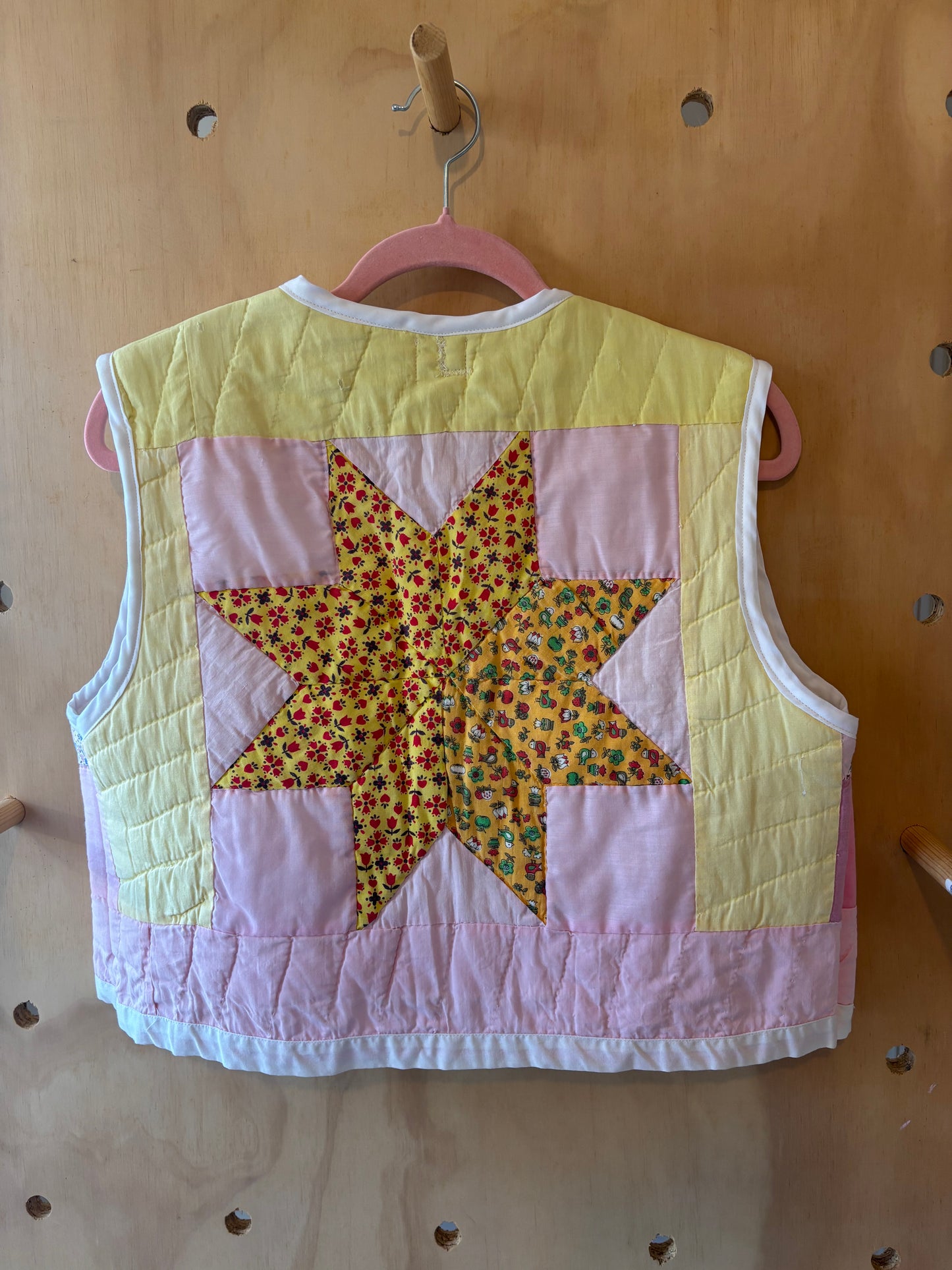 Pink and Yellow Star Quilted Vest with Pink Bow