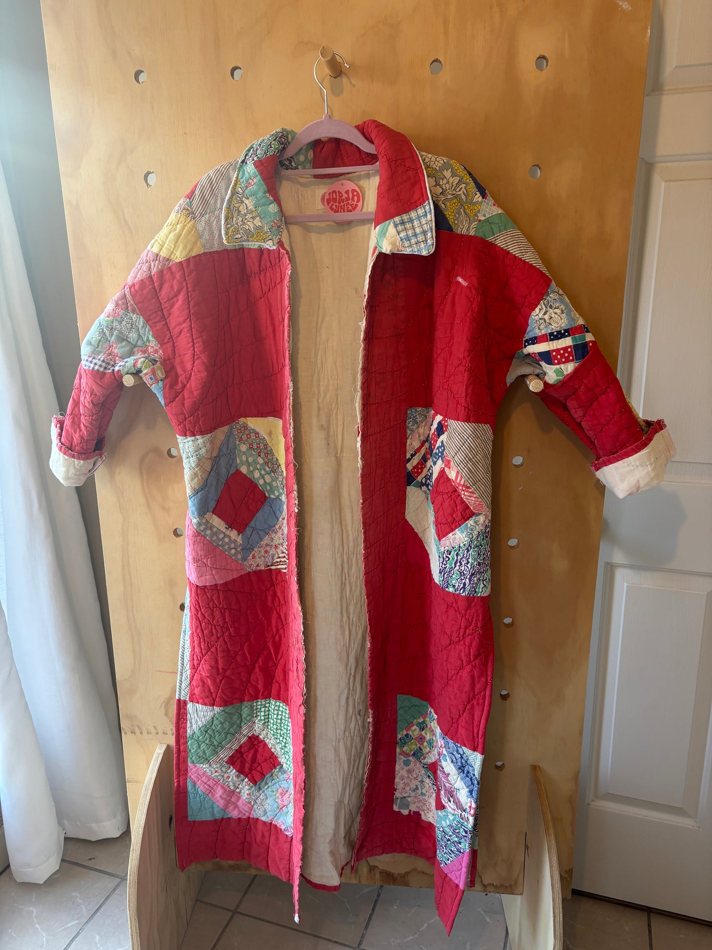 Vintage Red Long Quilt Coat