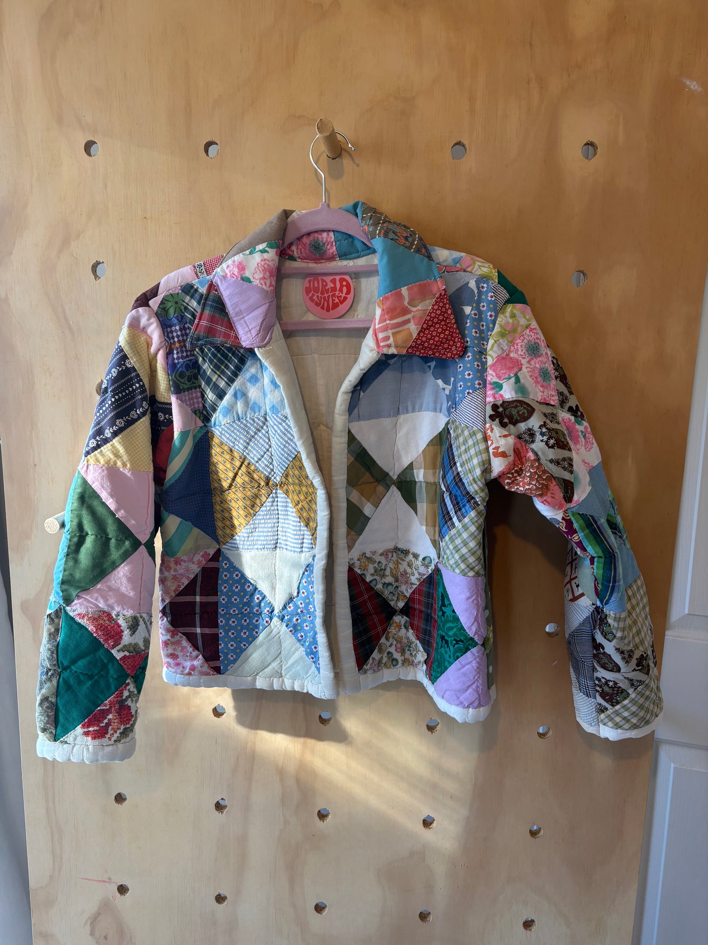 Colorful Triangle Block Cropped Quilt Coat