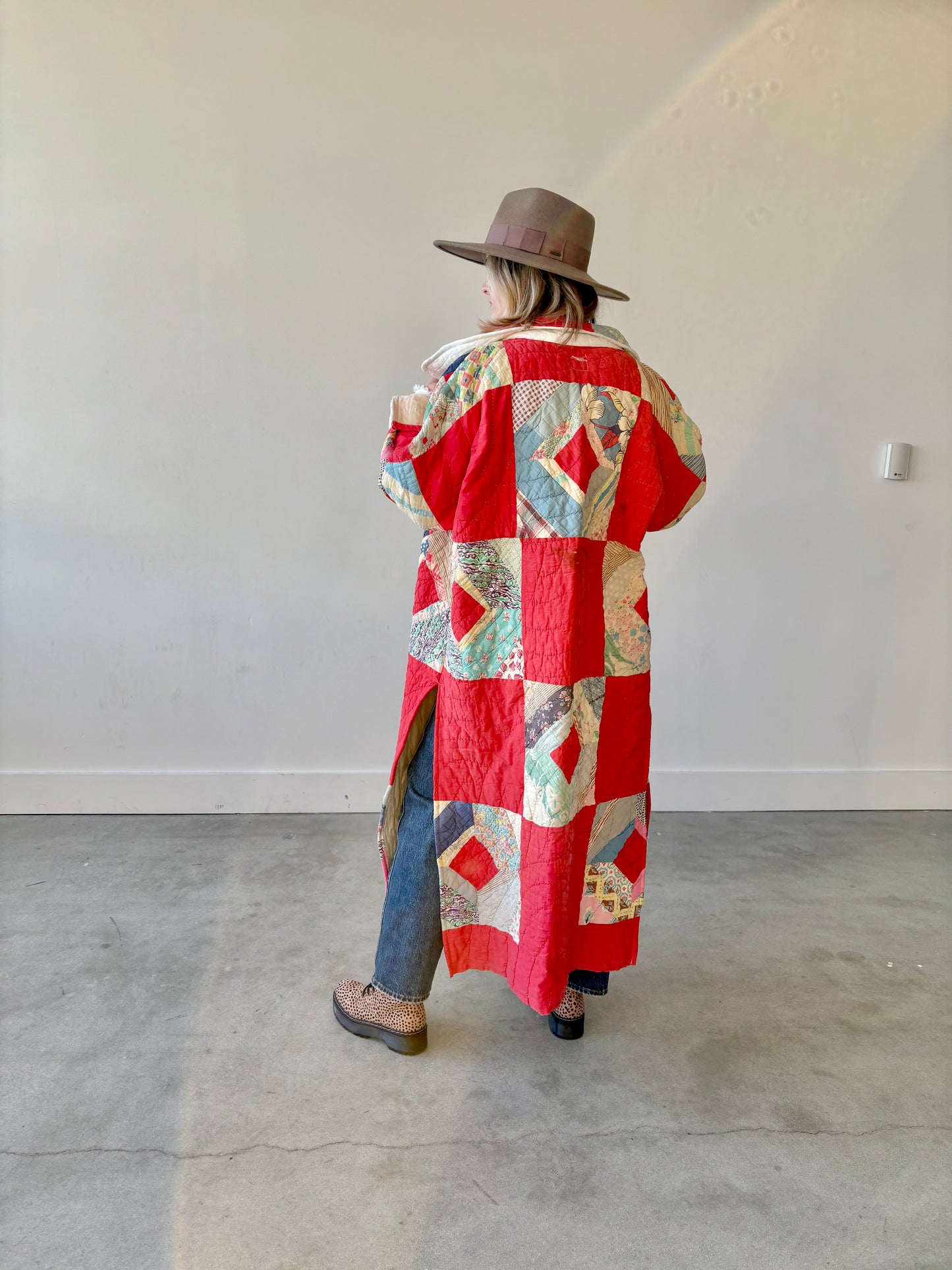 Vintage Red Long Quilt Coat