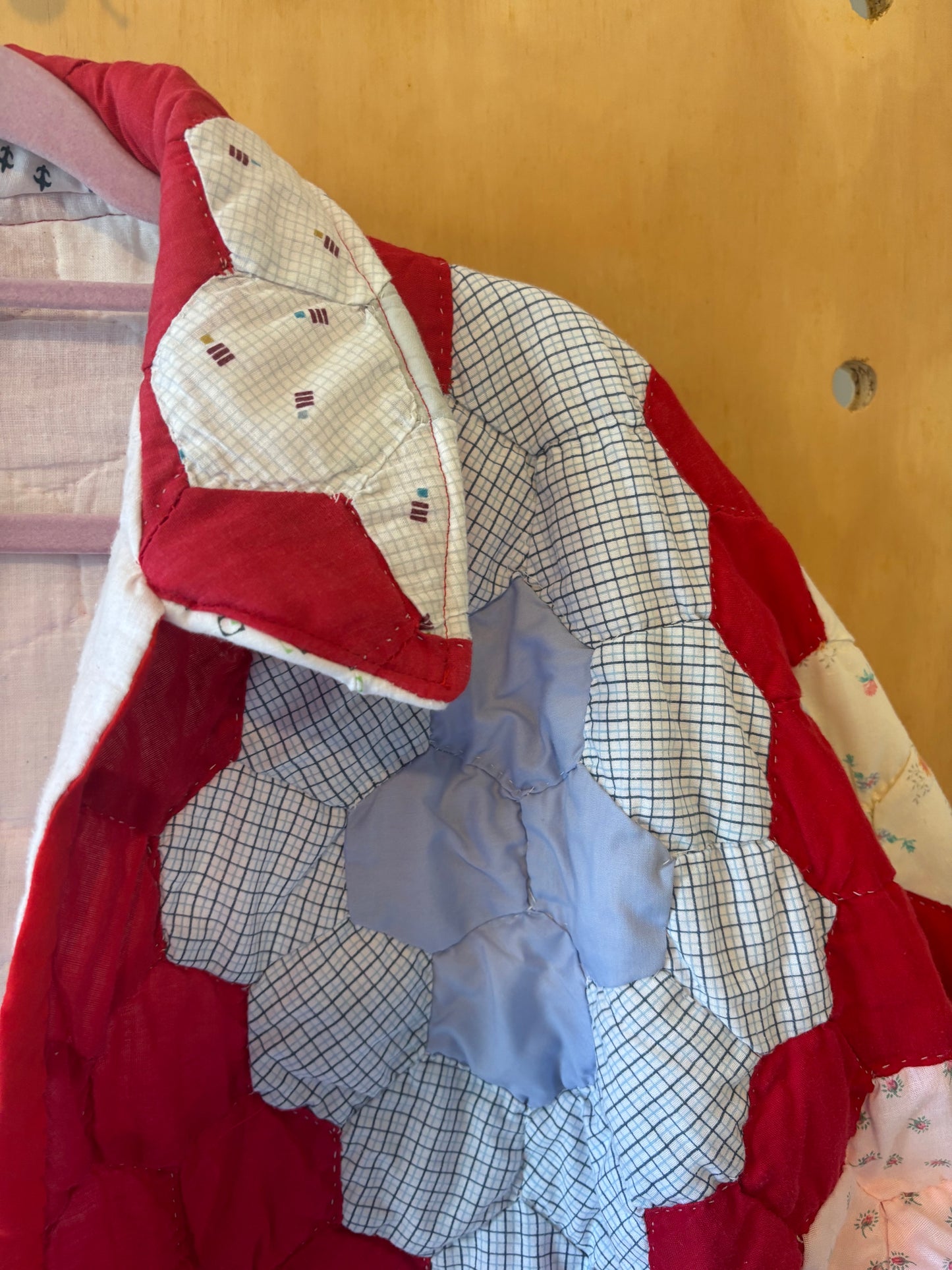 Red and Pastel Patchwork Diamond Quilt Coat