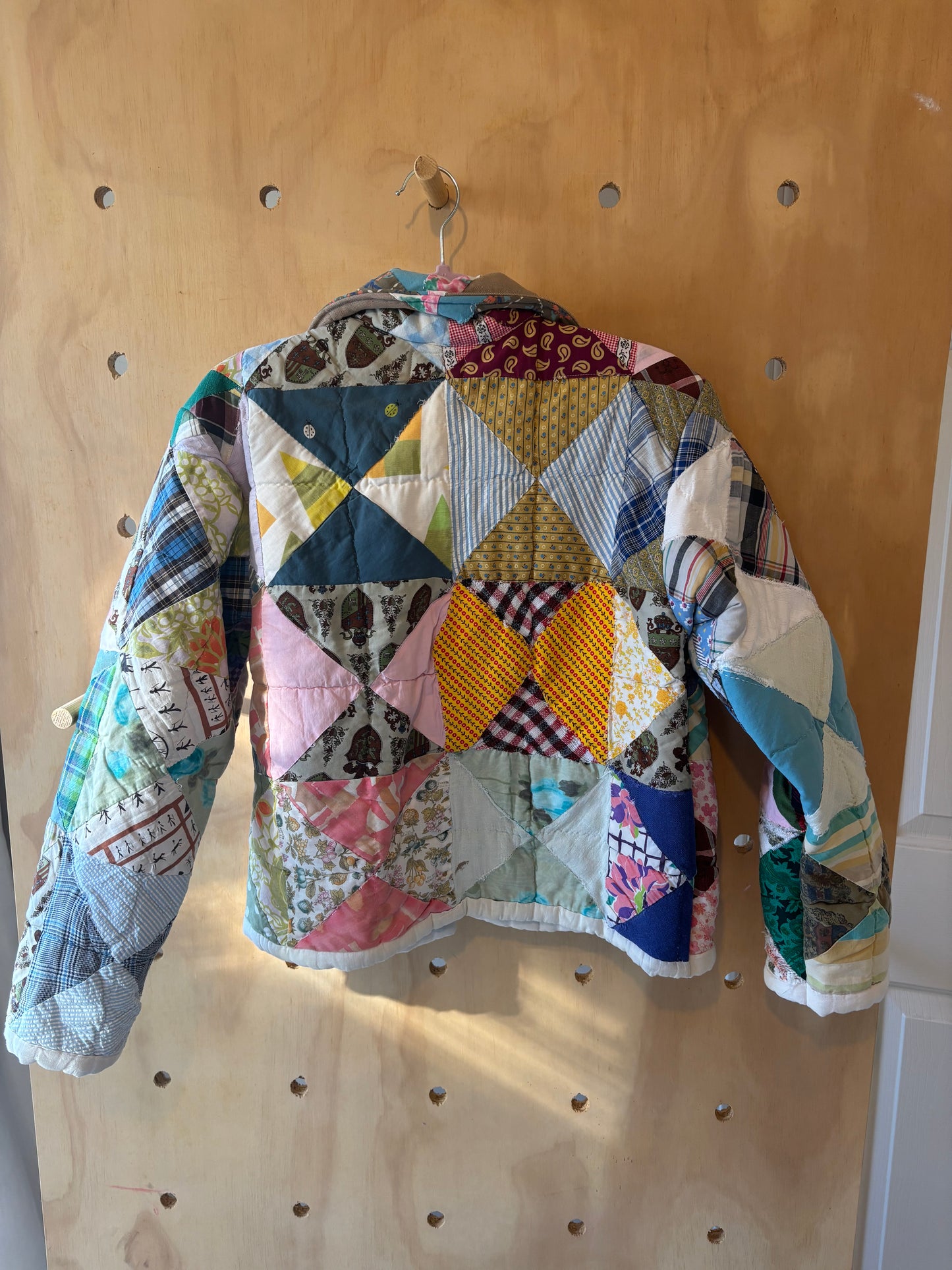 Colorful Triangle Block Cropped Quilt Coat