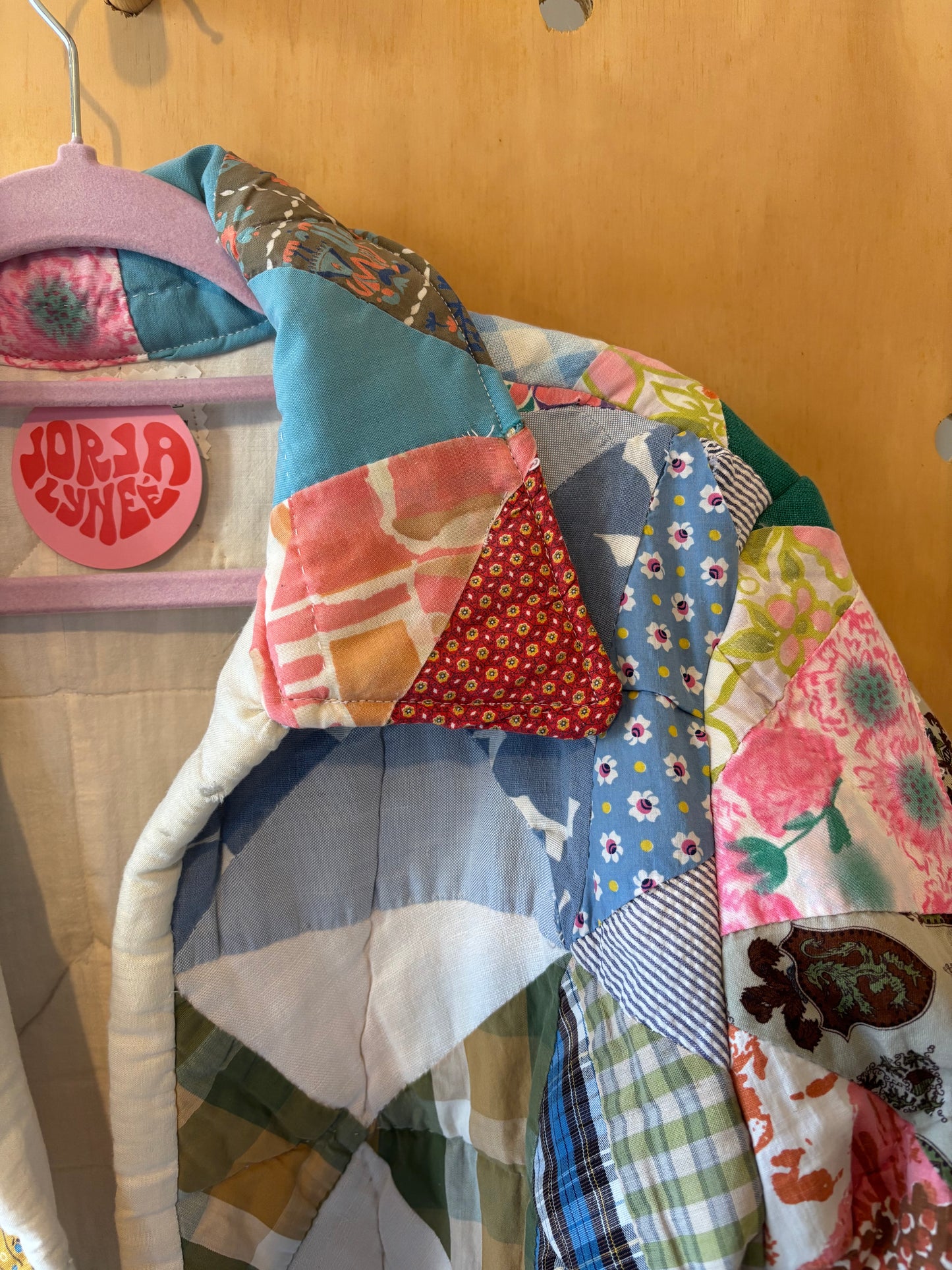 Colorful Triangle Block Cropped Quilt Coat