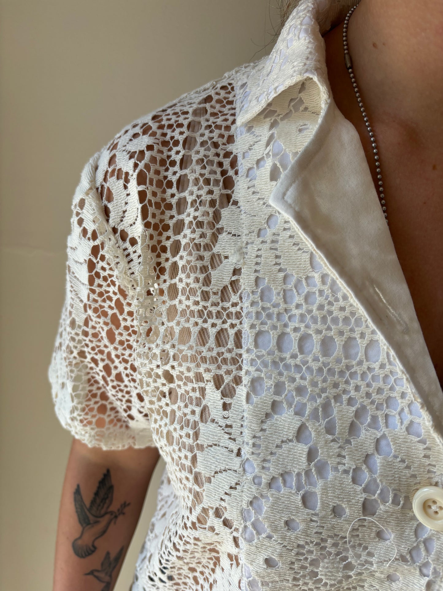 S/M Floral Block Print Lace button-down