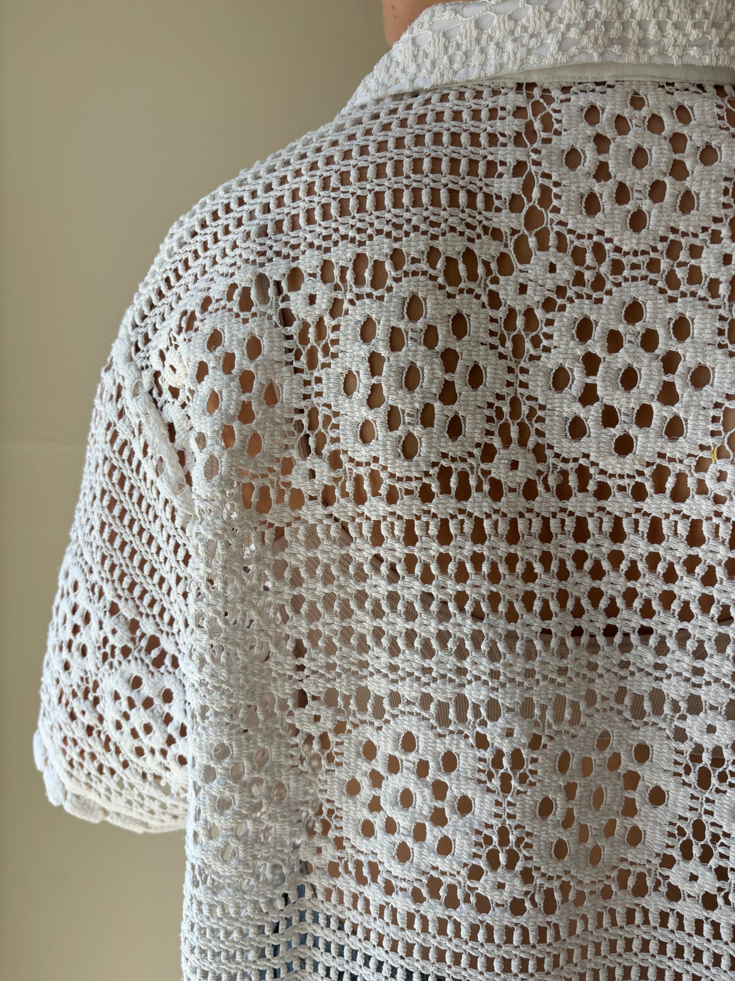 M/L Horizontal Floral Crochet button-down