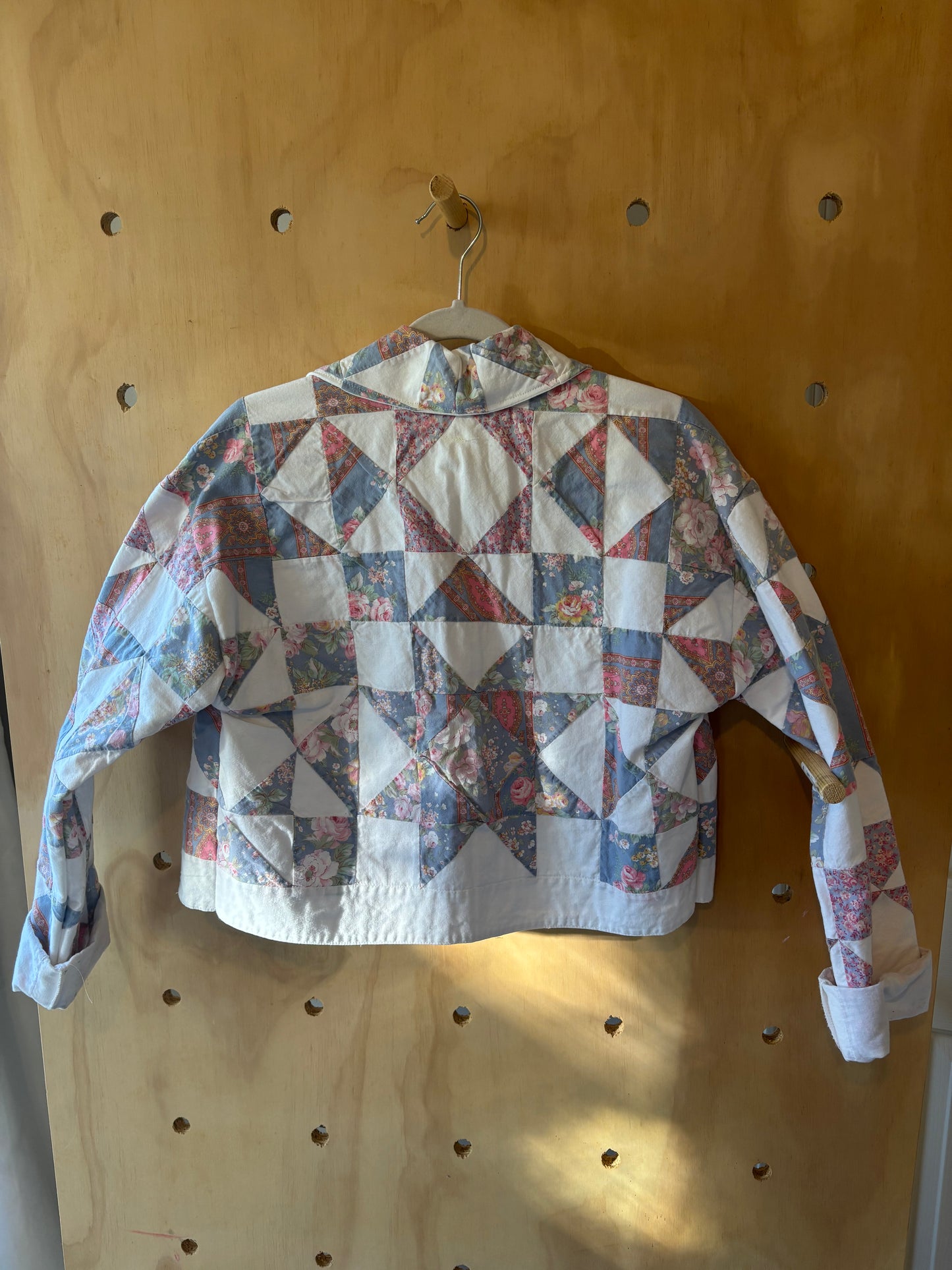 Pink Rose Block work Cropped Quilt Coat