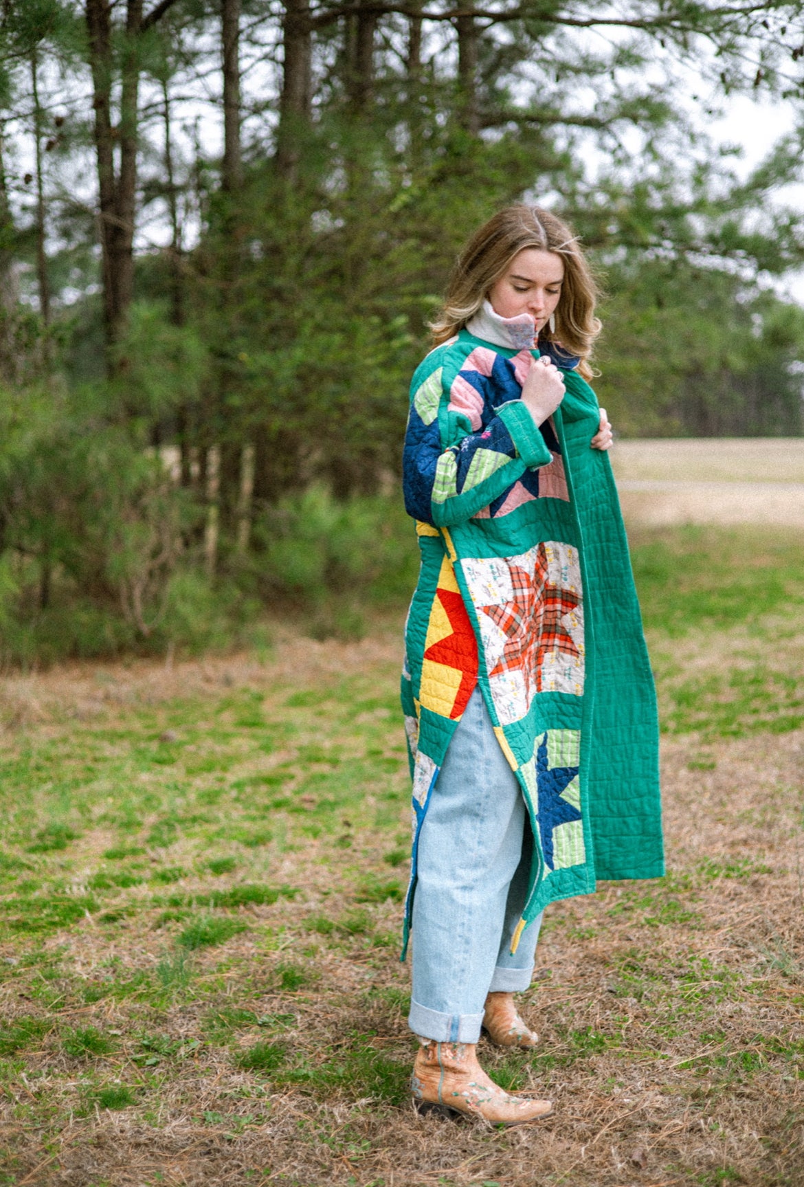 Green 8 point Star long Quilt Coat