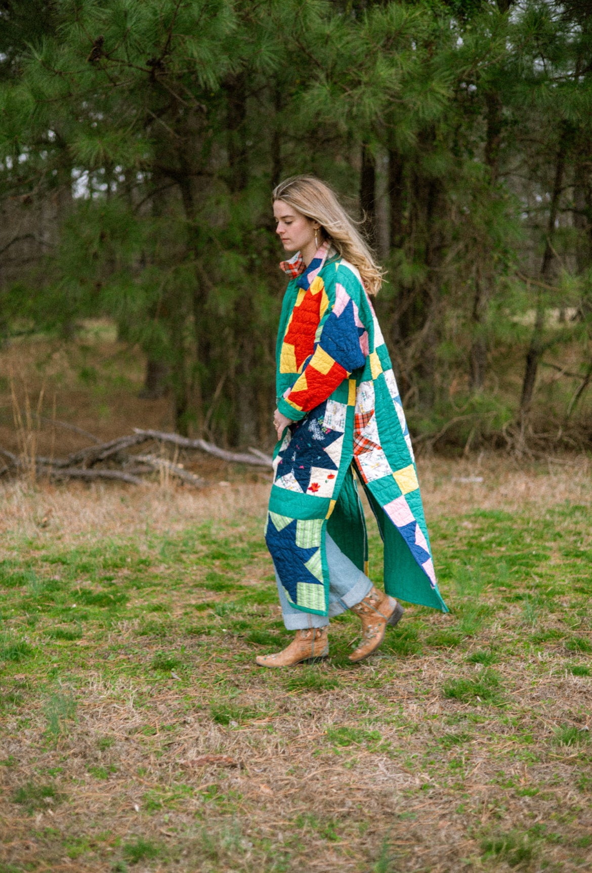 Green 8 point Star long Quilt Coat