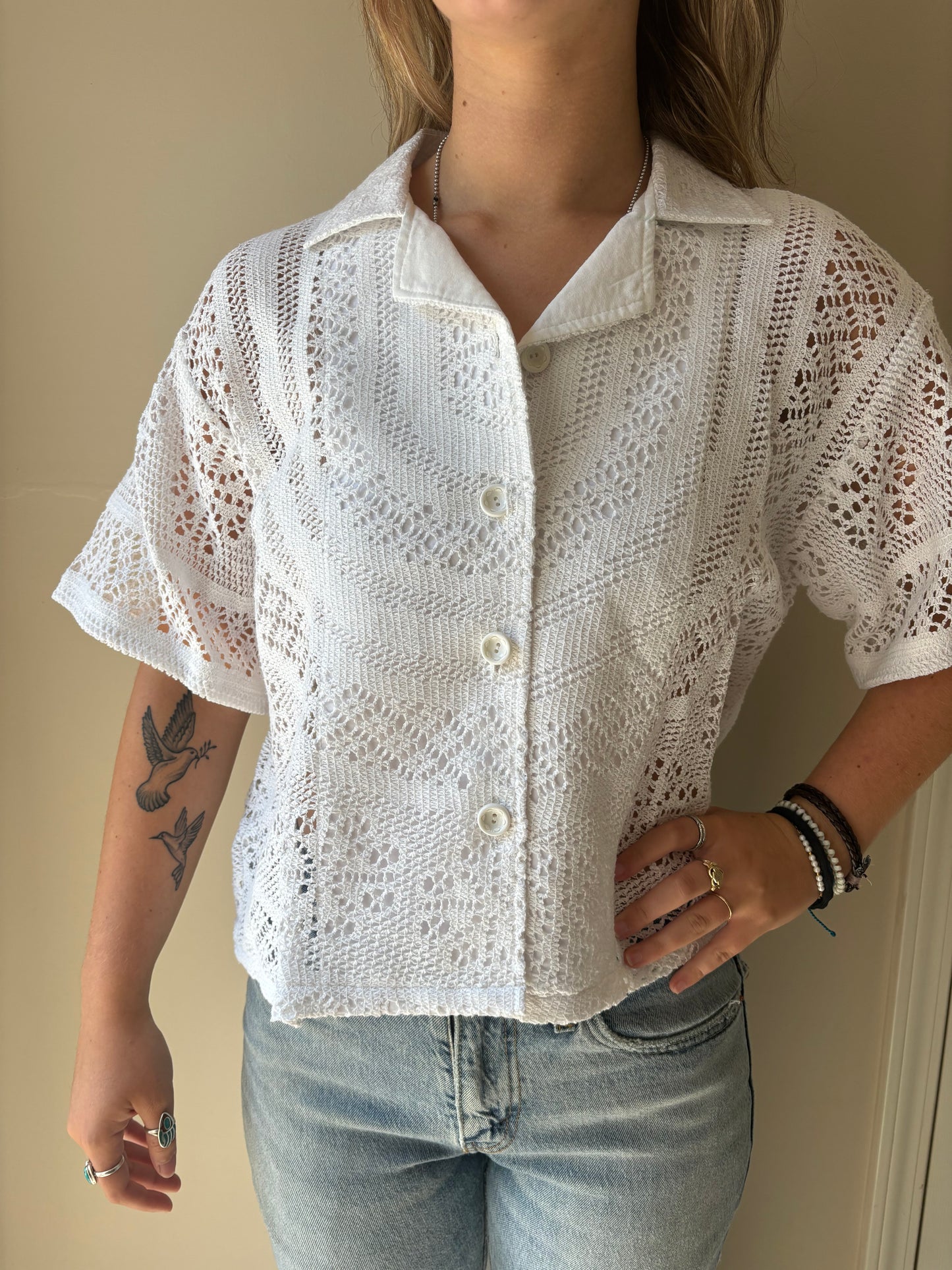 S/M Arch Design Crochet button-down