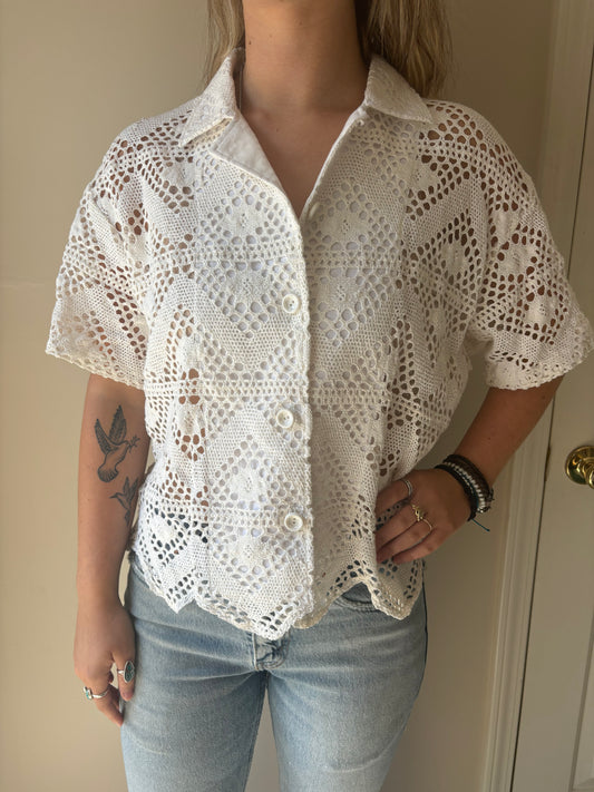 M/L Chevron Crochet button-down