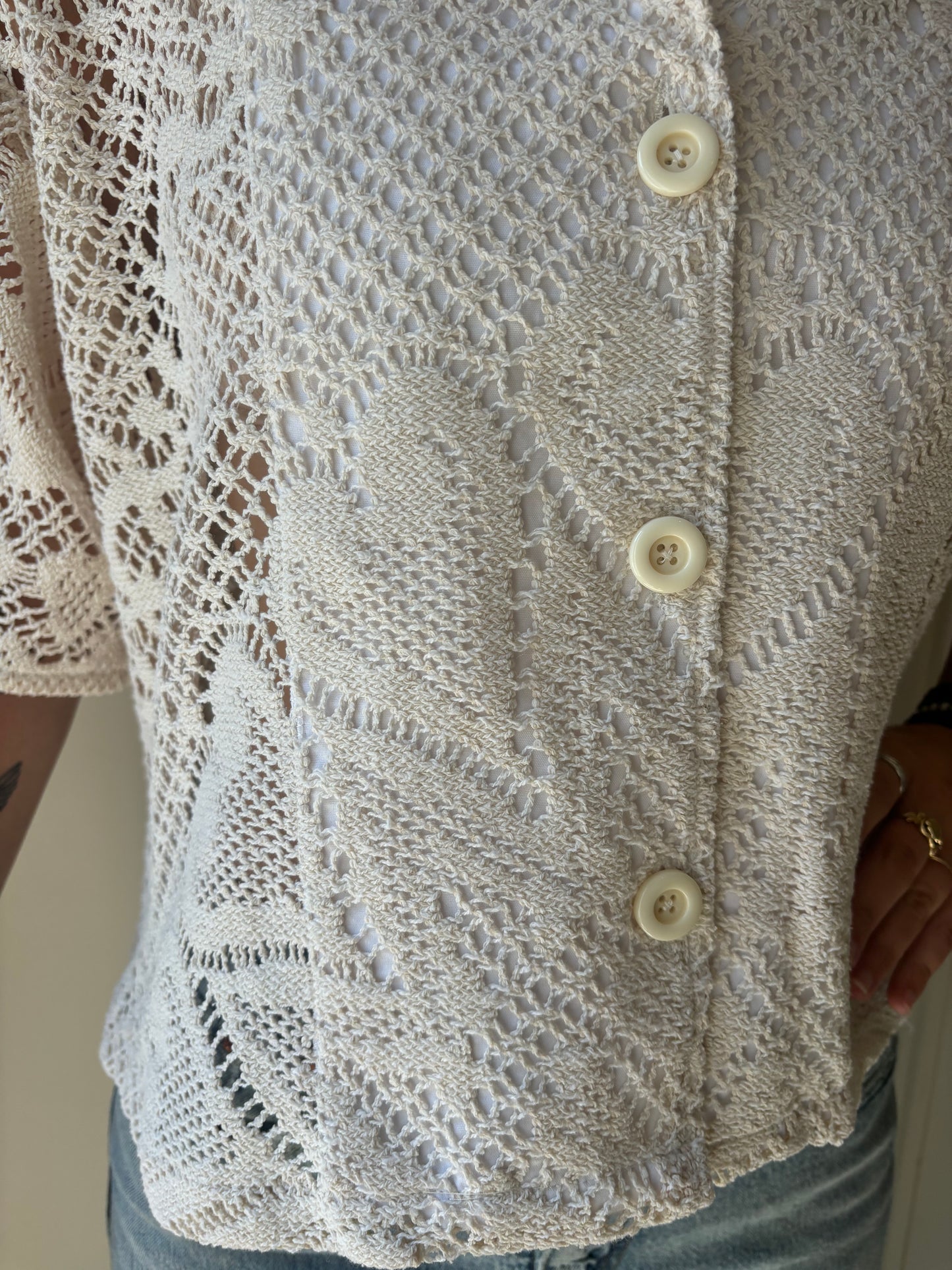 S/M Heart Crochet button-down