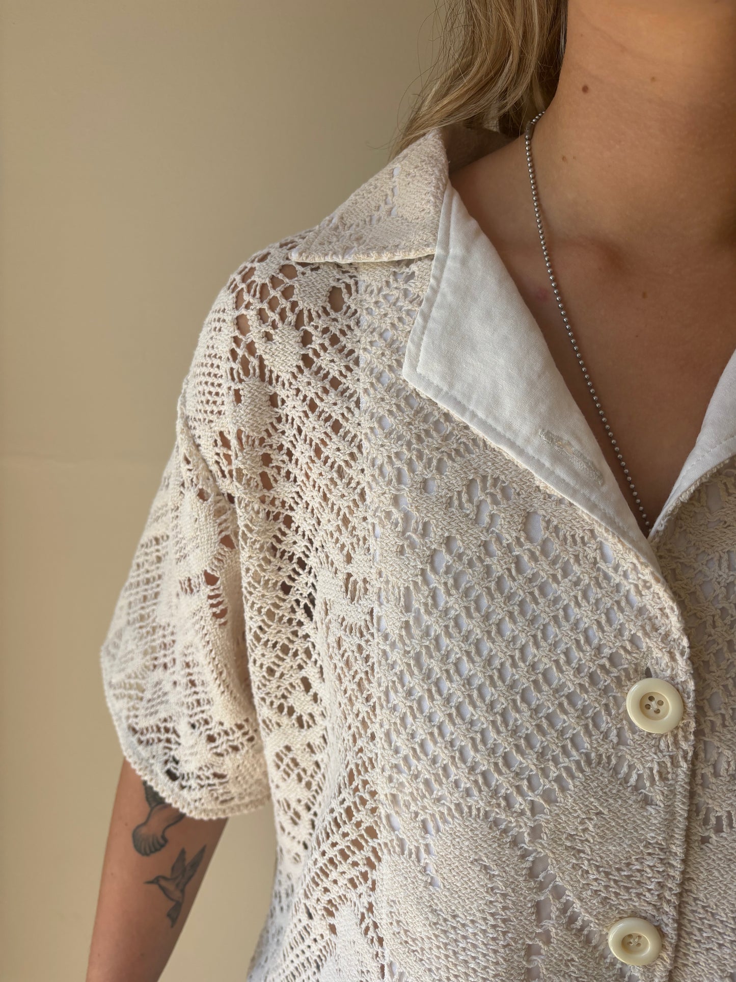 S/M Heart Crochet button-down